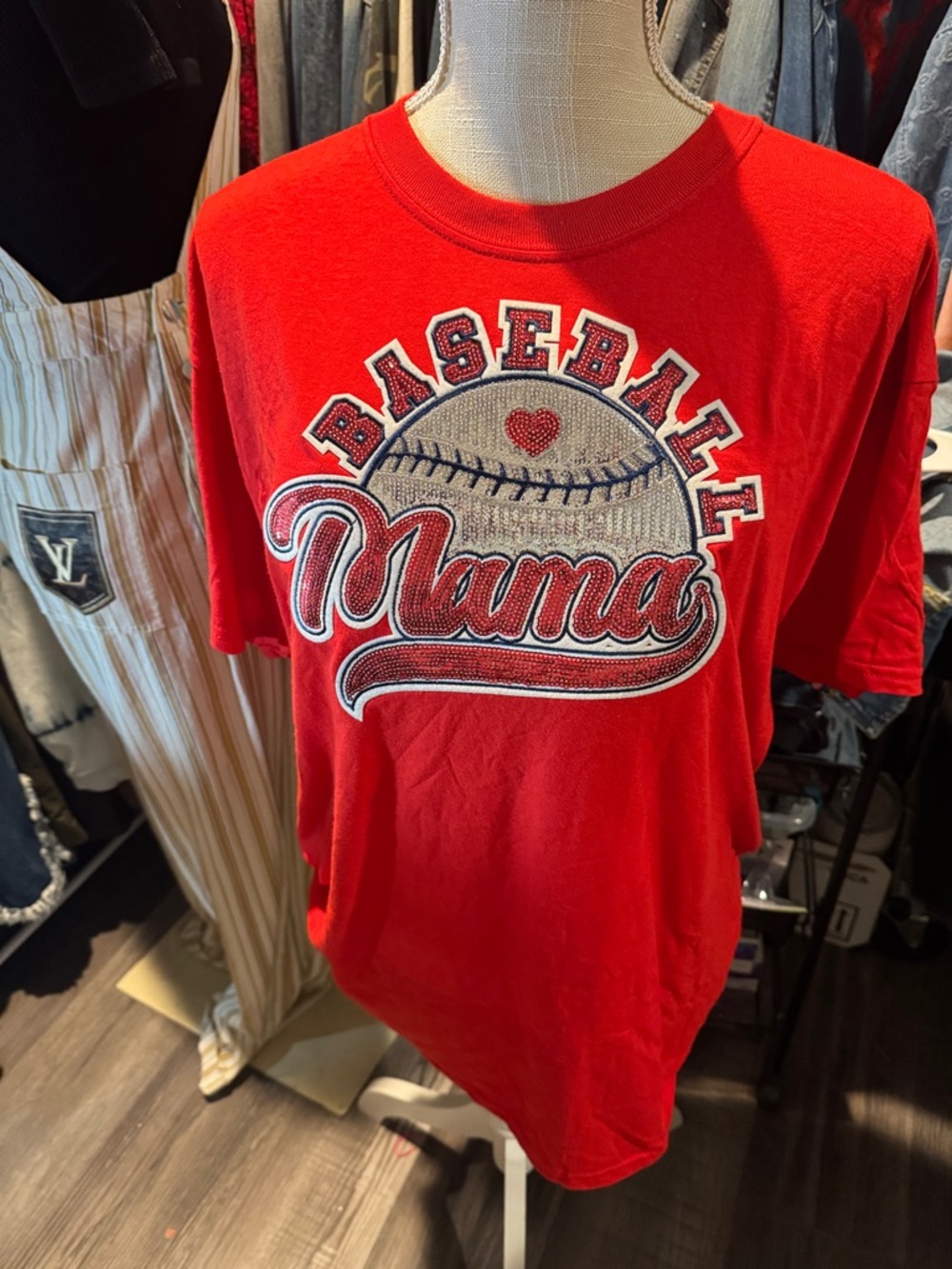 Red "Baseball Mama" Graphic ladies  Tee